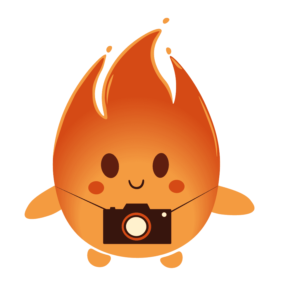 Ember, la mascotte d'Emberway, avec son appareil photo